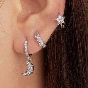 1 Piece Simple Series Classic Star Copper Silver Color Material Zircon Women's Hoop Earrings h5 Picture4